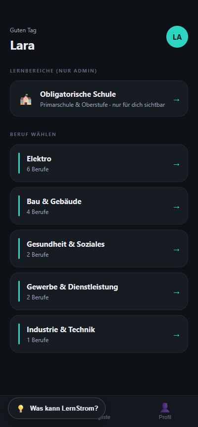LernStrom App – Beruf & Lehrjahr wählen