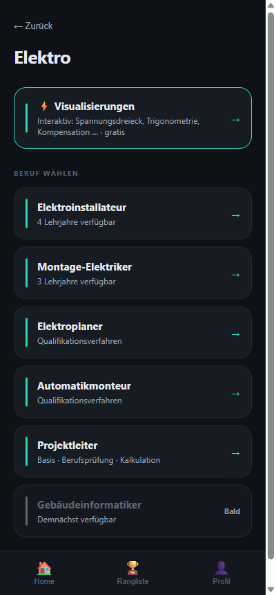 LernStrom App – Elektro: Berufe & Visualisierungen